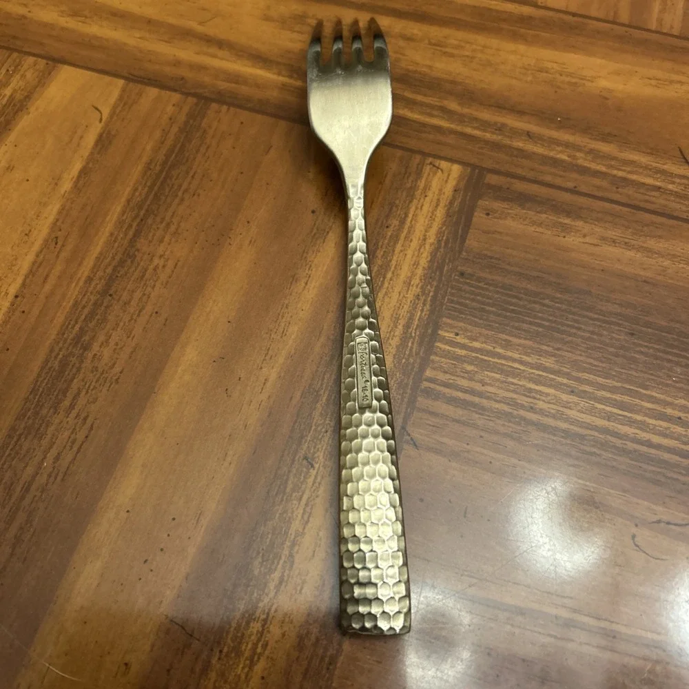 Fortessa Lucca Faceted Brushed‎ Gold Dinner Fork Honeycomb Hammered Stainless